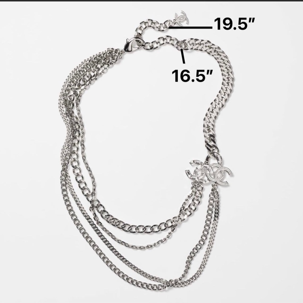 CHANEL Silver tone B22 P CC logo Strass and Crystal necklace - Picture 6 of 7